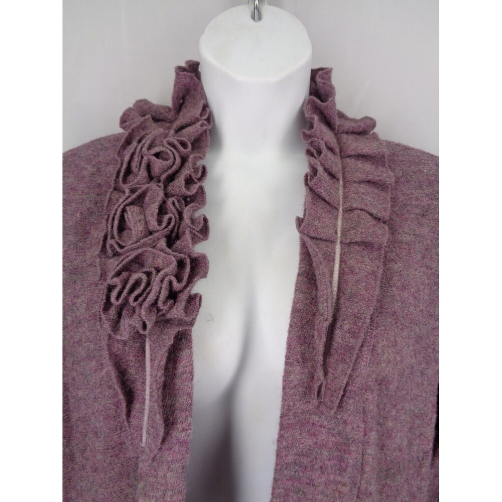 Soft Surroundings Purple Wool Rosette Ruffle Open Long Cardigan Sweater XL New - Picture 3 of 10
